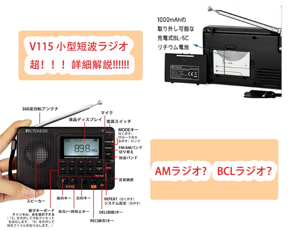 AMラジオ BCLラジオ】V115 小型短波ラジオ 超！！！詳細解説!!!!!!