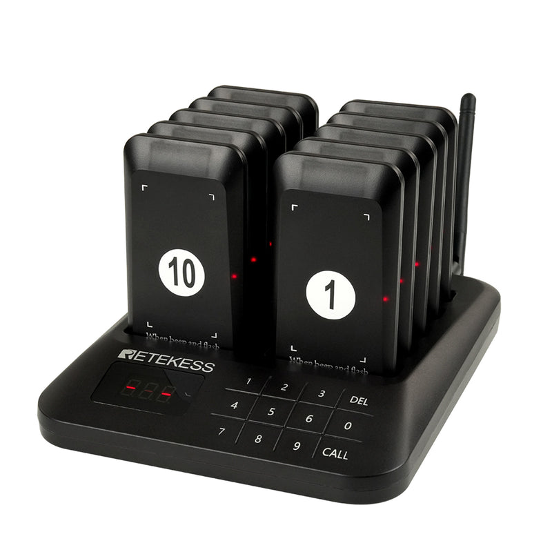 【電波法適合】Retekess TD157ワイヤレス呼び出しシステム お客様呼び出しベル  ゲストコーリングシステム　1ｘホスト＋16ｘレシーバー　病院、ペットクリニック、飲食店に向け