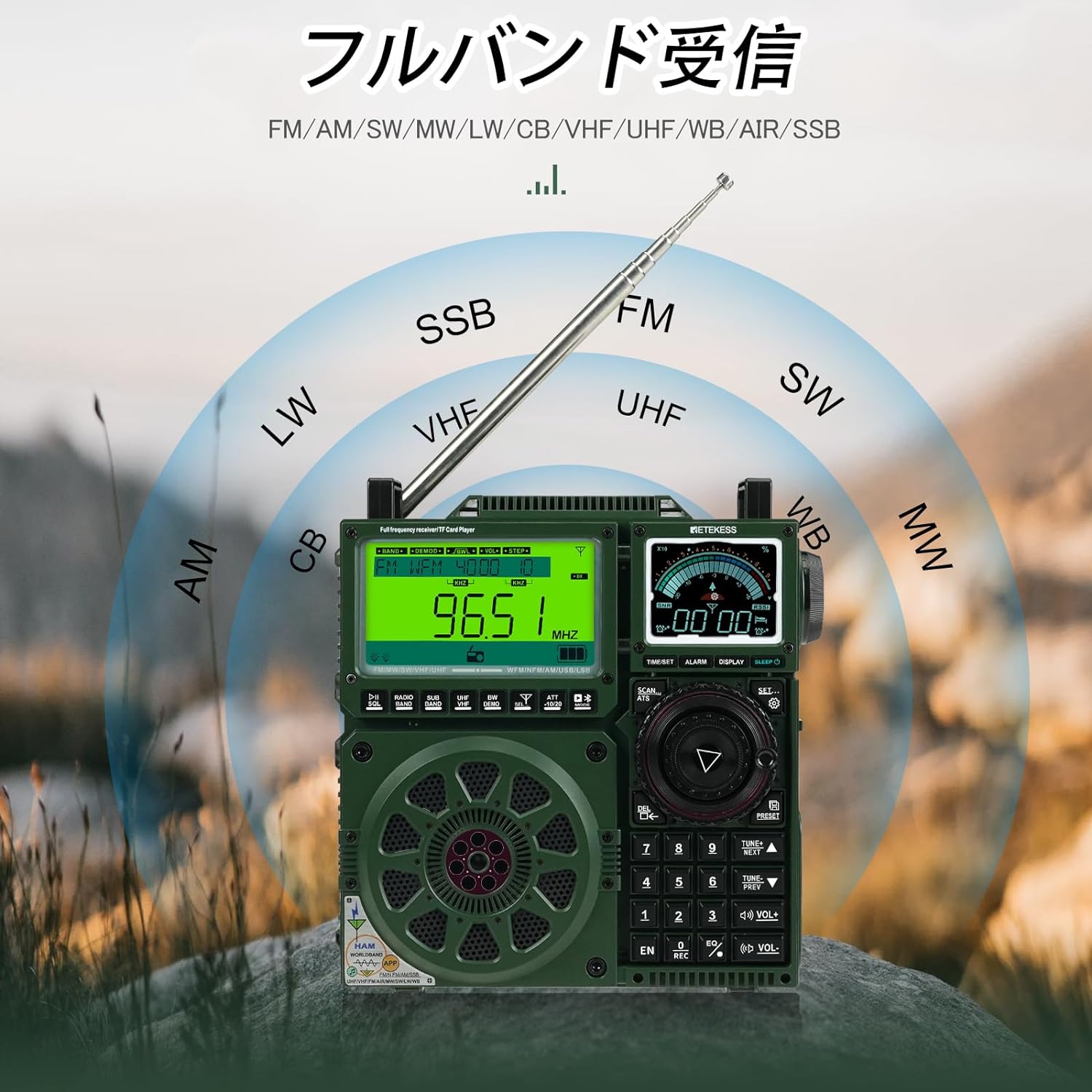 Retekess TR113 短波ラジオ ポータブルラジオ アマチュア無線 フルバンドラジオ BCLラジオ 全帯域 FM/AM /SW/MW/LW/CB/VHF/UHF/WB/AIR/SSB 航空無線 スリープ機能 目覚まし時計 1600局メモリー APP 高感度  無線愛好家向け 防災 旅行 アウトドア