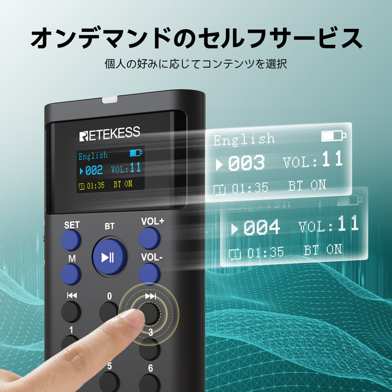 Retekess TT128B セルフサービス音声ガイド システムBluetooth版  自動ツアー ガイド システム 41 言語をサポート 16 GB のストレージ容量 個人旅行にも最適