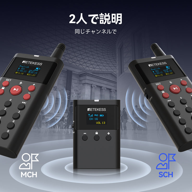 Retekess TT127 ツアー ガイド システム送信機*2+受信機*38+充電ケース　ツアー用の音声ツアー ガイド　41 言語をサポート　16 GB 大容量メモリを搭載 工場見学 景勝地　博物館　美術館　展示ホール