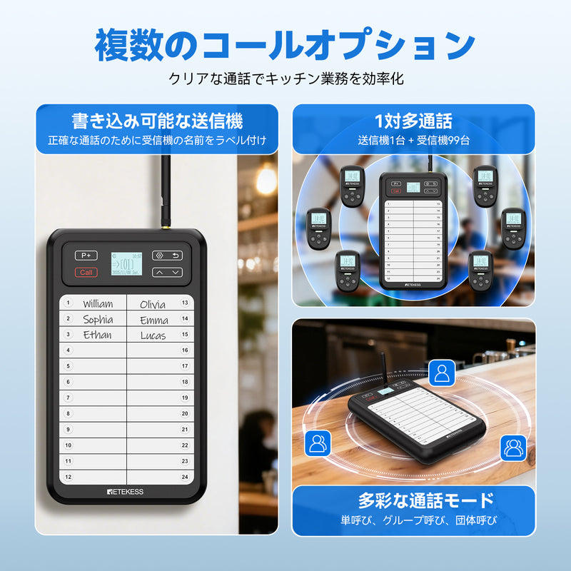 RETEKESS TD037呼び出し システムは、最大99台の受信機をサポートする