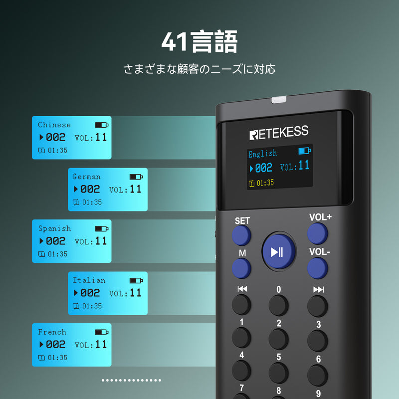 Retekess TT128  セルフサービス音声ガイド システム  自動ツアー ガイド システム 41 言語をサポート  16 GB のストレージ容量   個人旅行にも最適