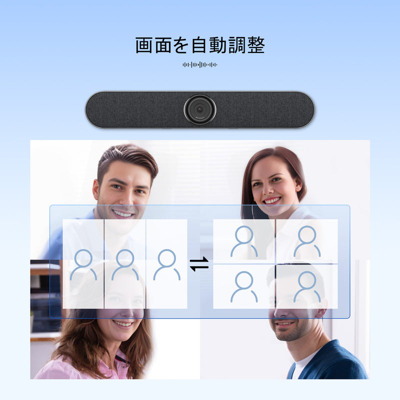 Retekess TC201 webカメラ 会議室向け一体型ビデオバー ウェブカメラ ビデオ会議カメラ マイク付き スピーカー内蔵 120°視野角 広角 4K 高画質 5倍デジタルズーム HDMI 中小企業の会議室向け 会議用オールインワン マシン AI バックライト処理 WIN/MAC/LINUX システム/会議/授業/自宅ネットワーク用/Zoom/Skype/Lineに対応可能