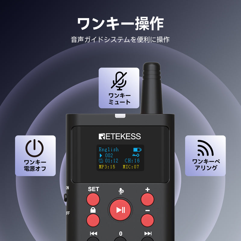 Retekess TT127 ツアー ガイド システム送信機*2+受信機*38+充電ケース　ツアー用の音声ツアー ガイド　41 言語をサポート　16 GB 大容量メモリを搭載 工場見学 景勝地　博物館　美術館　展示ホール