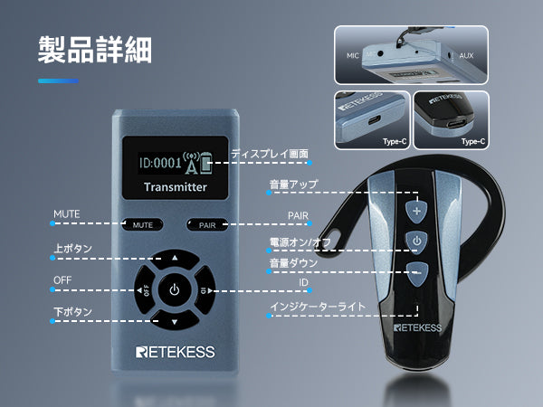 retekess TT106  ワイヤレスガイドシステム　ツアーガイドシステム　無線ガイドマイク　ガイド用イヤホンマイク 工場見学　ガイド マイク レンタル　旅行 教会　通訳 TOA   博物館　SANWA  サンワ