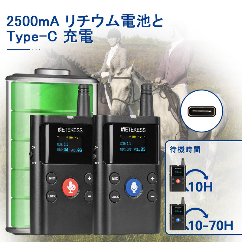 Retekess TT126 双方向ワイヤレスガイドシステム 発信機*2＋受信機*43+充電ケース ミュート可能  超長距離 工場見学 美術館案内 無線ガイドシステム