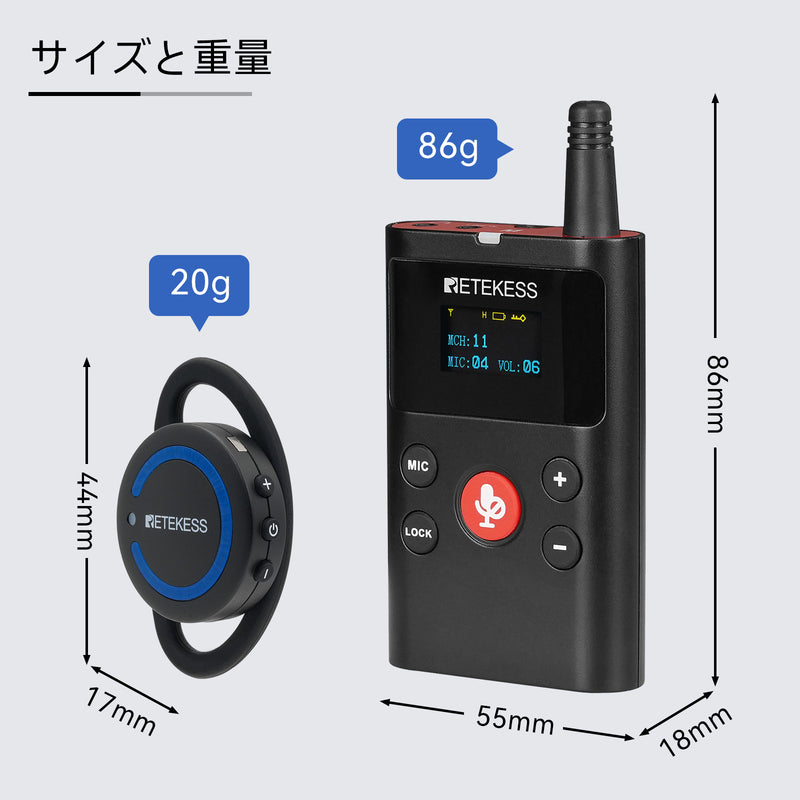 Retekess TT126双方向通信無線ガイドシステム+TT126R 多方向通信耳掛け型受信機 セット ワイヤレスガイドシステム　超長距離 工場見学 美術館案内