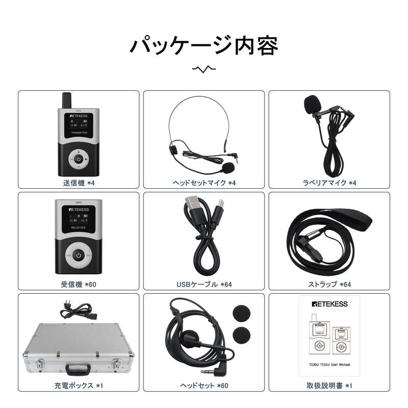 Retekess T130U デジタル 無線ガイドシステム ツアーガイドシステムグループガイドシステム クリアサウンド Bluetooth機能 長い伝送距離 自動シャットダウン 観光 工場見学 会社説明会 同時通訳 博物館 教会翻訳   【モデル機ある】