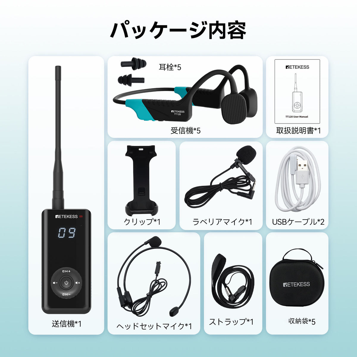 Retekess TT120 水泳用音声ガイドシステム 骨伝導ヘッドフォン IP68