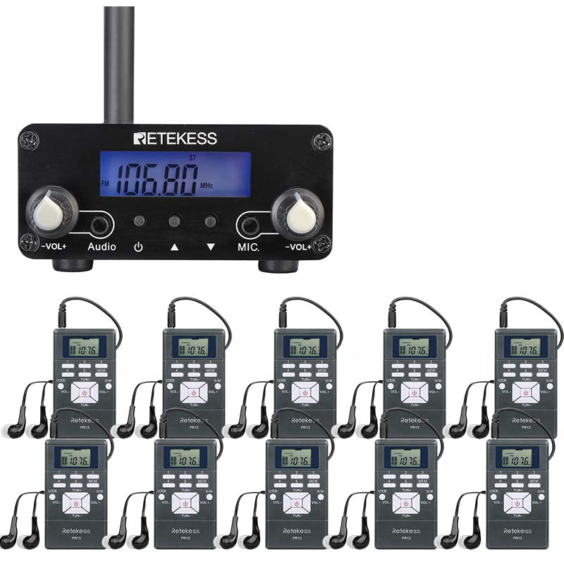 RetekessTR508 FM放送送信機FM局 特定小電力無線局CB無線機  + 会議翻訳用の10個のPR13レシーバー