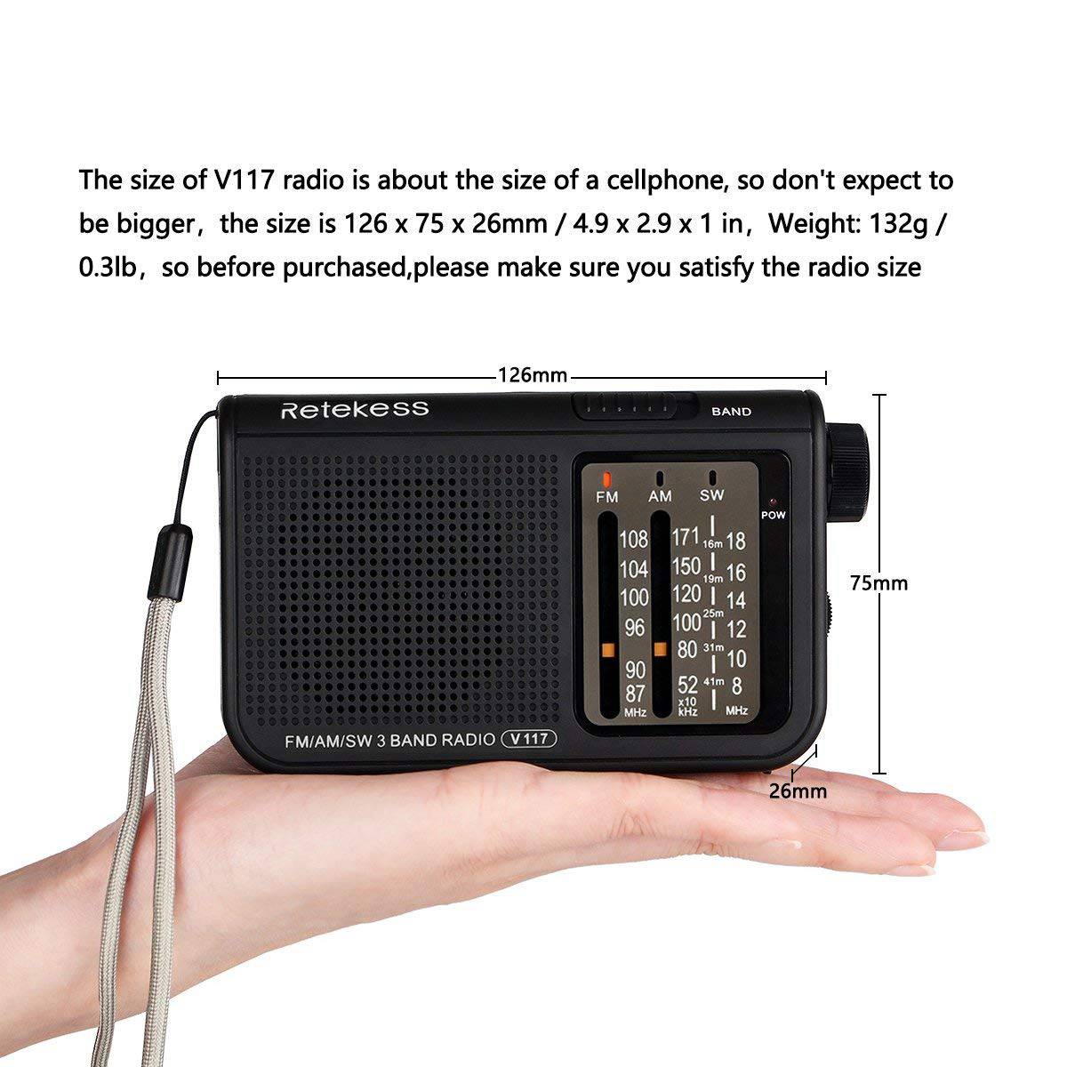 RetekessV117短波ラジオ ポータブルラジオ 軽量FM/AM/SWラジオ