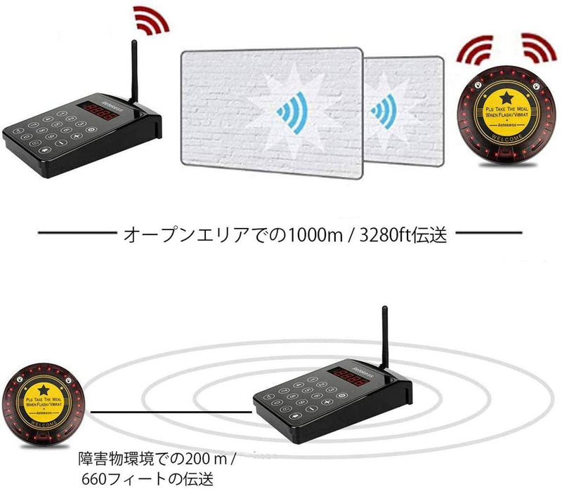 Retekess TD103ワイヤレス呼び出しシステム 1ｘホスト送信機+10ｘレシーバー 受信機  98台まで使用可能 - retekess